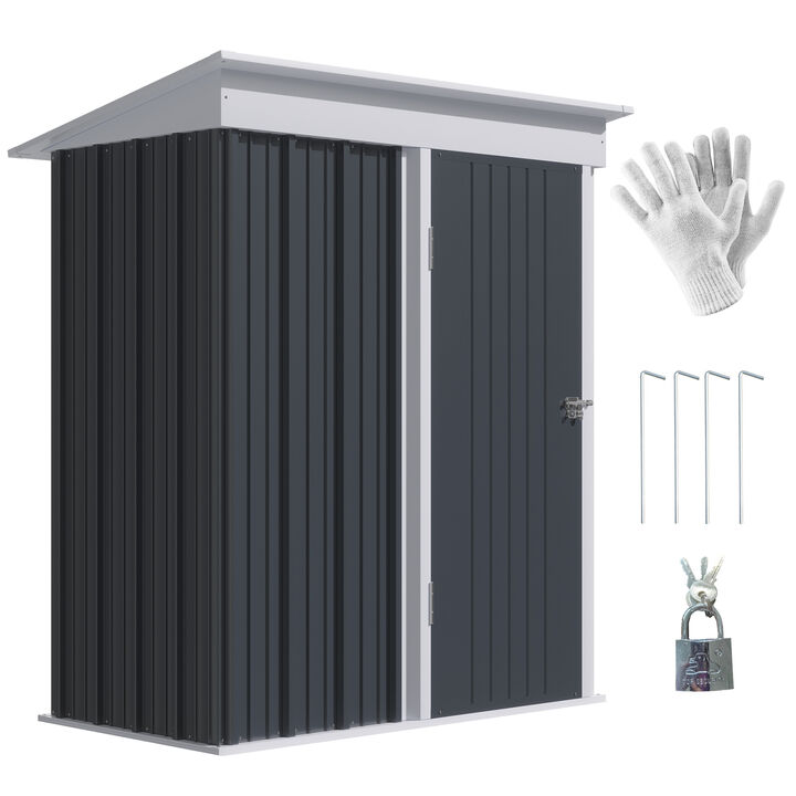 Outsunny 5.3' x 3' Outdoor Storage Shed, Galvanized Metal Utility Garden Tool House, 2 Vents and Lockable Door for Backyard, Bike, Patio, Garage, Lawn, Dark Gray