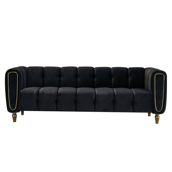 Modern Velvet Sofa 83.07 inch for Living Room Black Color