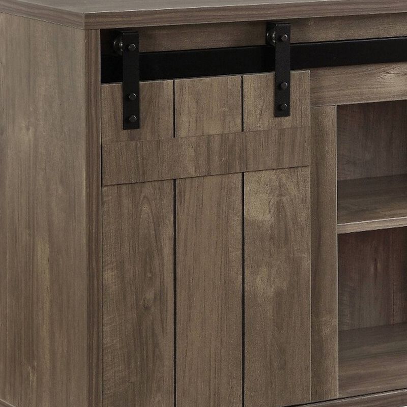TV Stand with 4 Compartments and 2 Barn Sliding Door, Gray-Benzara image number 4