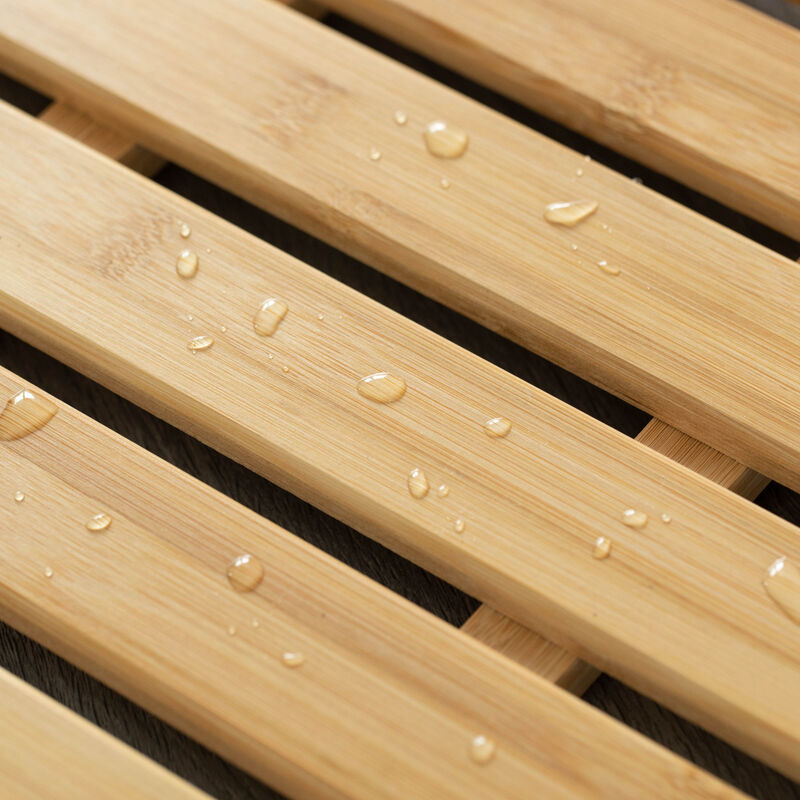 Basicwise 21.25-inch Luxury Non-Slip Waterproof Durable Bamboo Bath Mat - Multi-Purpose Home Essentials for Indoor and Outdoor Use - Perfect for Showers, Bathtubs, Spas, Saunas, Bathrooms, and Pools