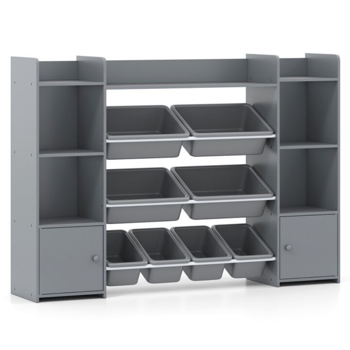 56" Kids Toy Storage Organizer with 8 Removable Bins and Open Bookshelf
