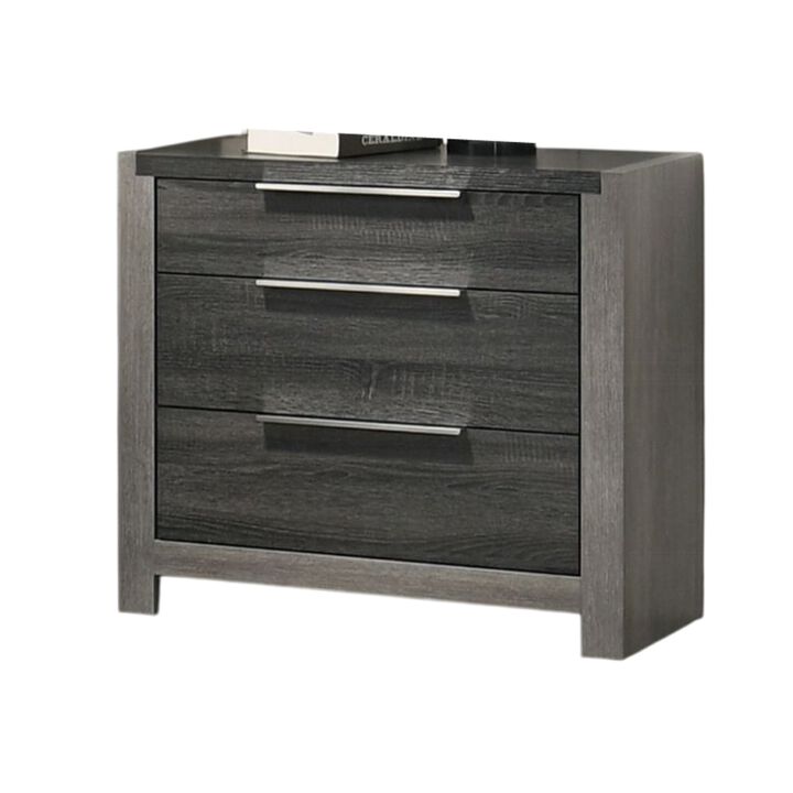 Joho Nightstand, 30 Inch, 5 Storage Drawers w Metal Handles, Gray Wood