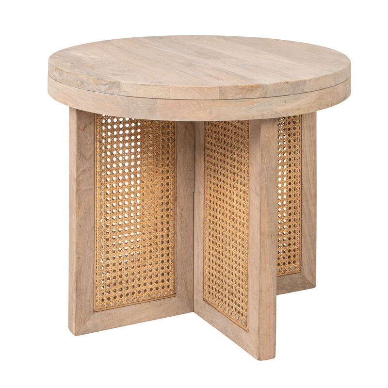 Mango Wood & Cane Round Side Table image number 0