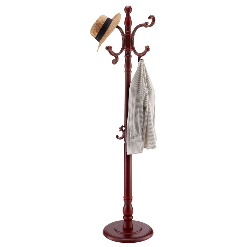 Entryway Wooden Coat Tree Rack with 11 Hooks for Coats Hats Bags image number 3
