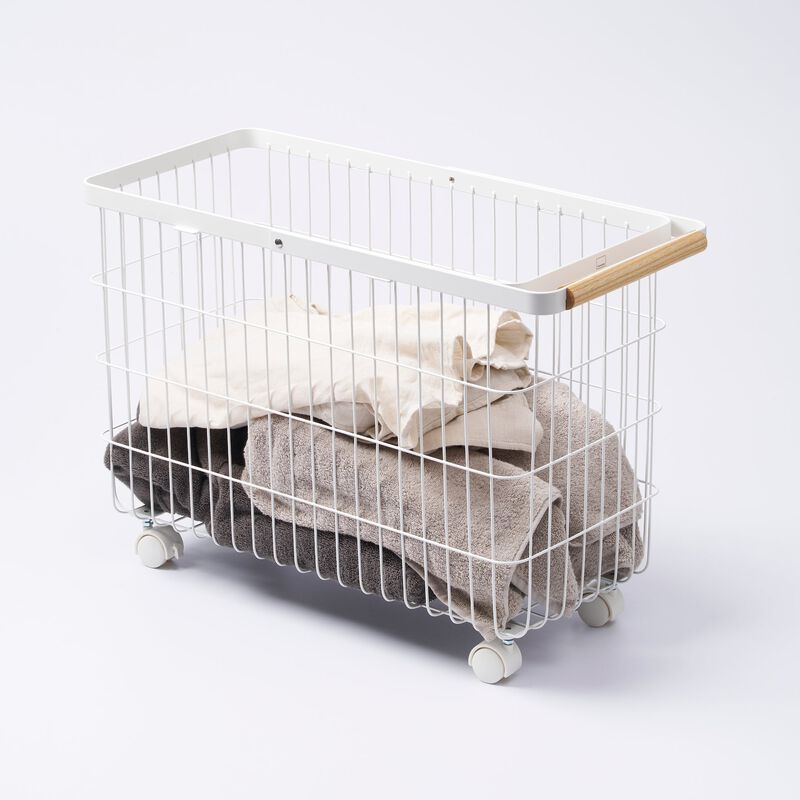 Rolling Wire Basket (15" H)  - Steel + Wood image number 5