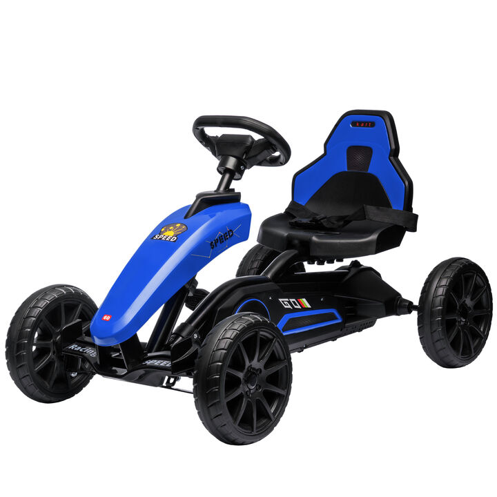 BreeBe Kids Pedal Go Kart w/ Swing Axle, Shock-Absorbing Wheels