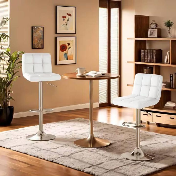 Hivvago Set of 2- White Faux Leather Barstool with Low Back Swivel Seat