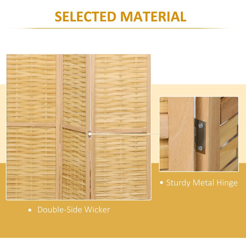 Hand Woven Room Divider, 3 Panel Bamboo Folding Privacy Screen for Home Office, 47.25"x67"x0.75", Natural