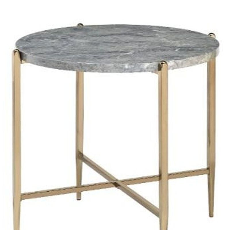 Homezia 24" Champagne And Light Gray Manufactured Wood And Metal Round End Table