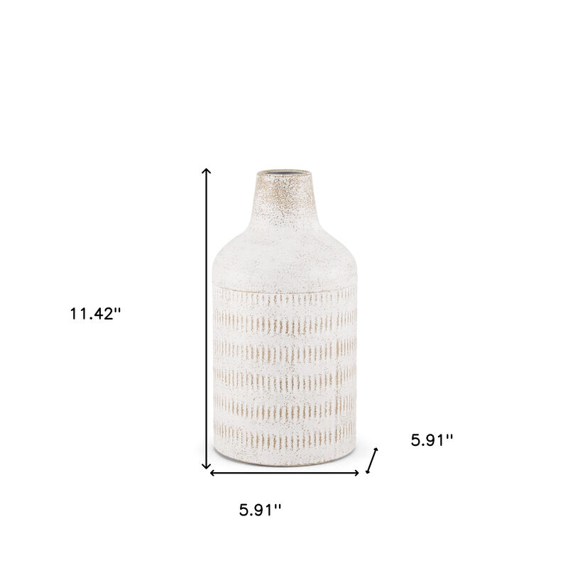 HomeRoots 11" Off White And Natural Geometric Metal Cylinder Table Vase image number 3