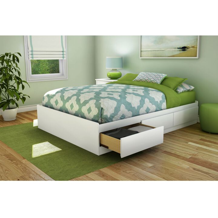 Hivvago Full size Contemporary Platform Bed with 3 Storage Drawers in White