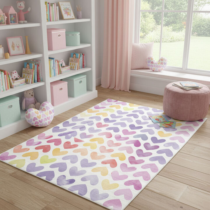 HomeRoots Hearts Youthful Washable Area Rug