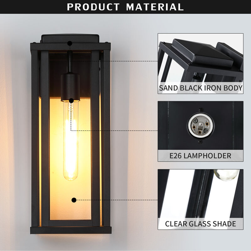 16 in. Modern Industrial 1-Light Dimmable Black Outdoor Wall Lantern image number 7