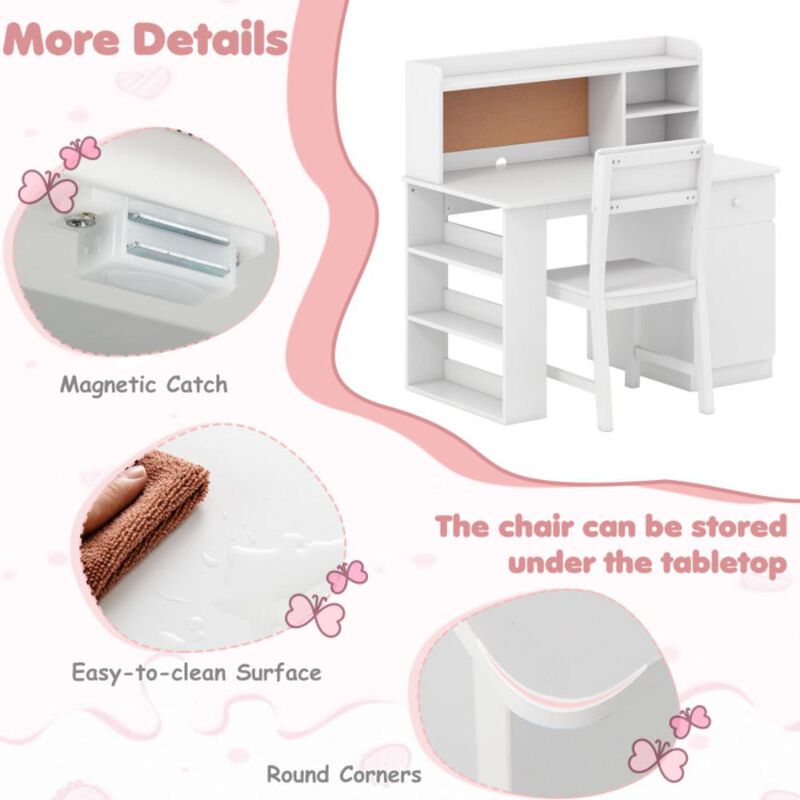 Hivvago Kids Desk and Chair Set with Hutch and 3-Layer Side Shelf