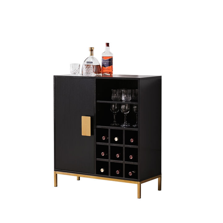 Kings Brand Furniture - Grant Buffet Bar Liquor Cabinet with Wine Rack Storage and Glass Holder, Black