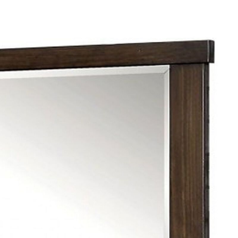 Rectangular Wooden Frame Mirror with Mounting Hardware, Walnut Brown