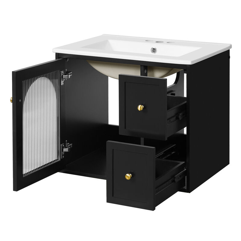ELEMENT ACE Compact Wall Mounted Bathroom Vanity Set with Ceramic Sink and Storage Cabinet image number 9