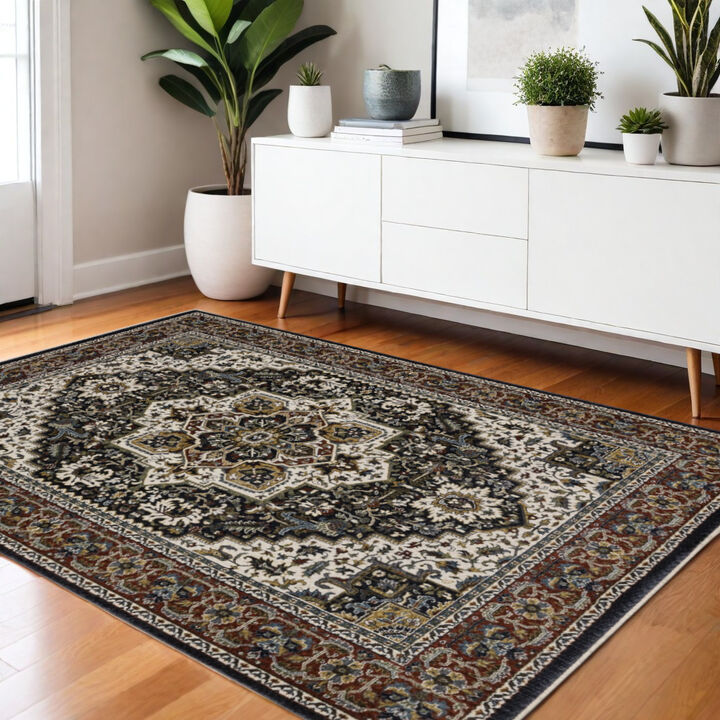 HomeRoots Medallion Area Rug With Fringe