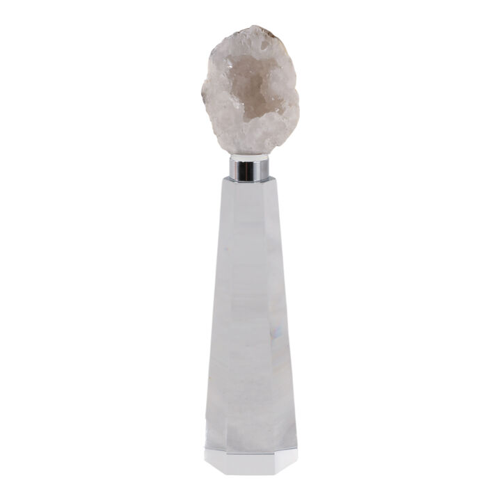 8x2" Agate On Crystal Base, White/clear