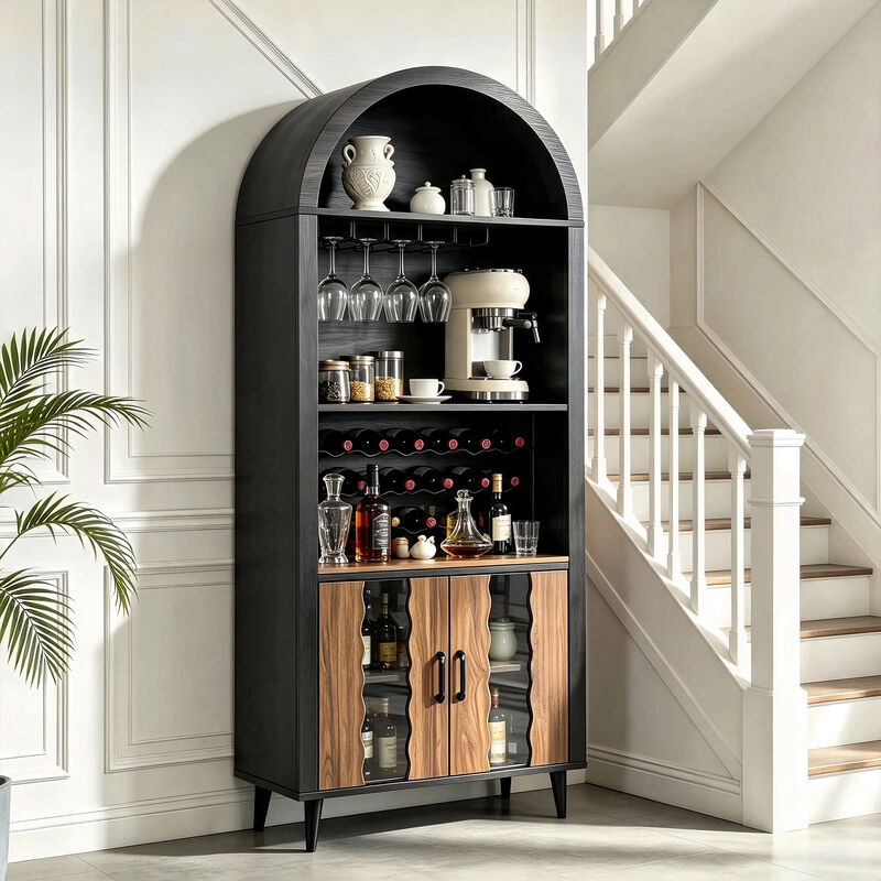 Farmhouse 71" Arched Wine Bar Display Cabinet image number 7