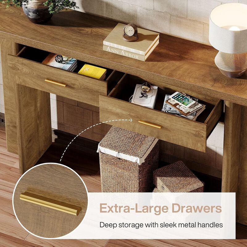 Tribesigns Farmhouse Modern Wood Console Table with Drawers image number 5