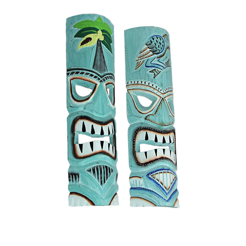 Parrot & Palm Tree Tiki Mask - Set of 2 - 20" High image number 1