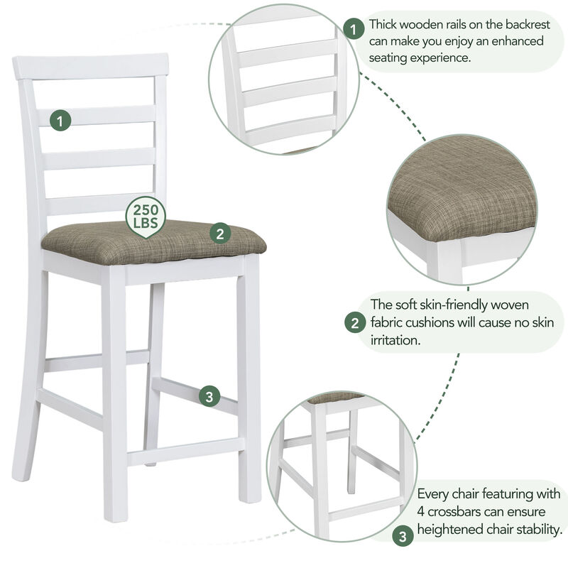 Whisen 5-Piece Multi-Functional Rubber Wood Counter Height Dining Set with 4 Padded Chairs - Brown&White Wash