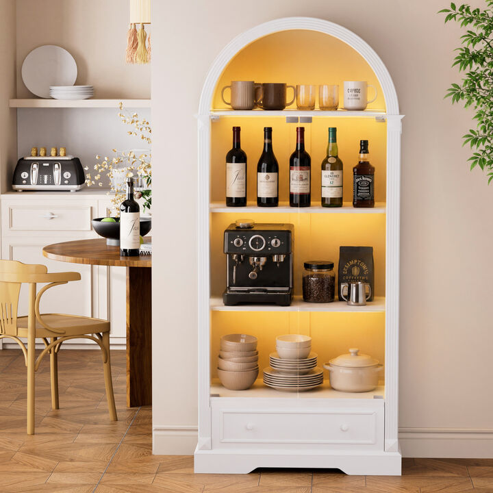 Kinhel 70.9" tall arched glass doors display cabinet