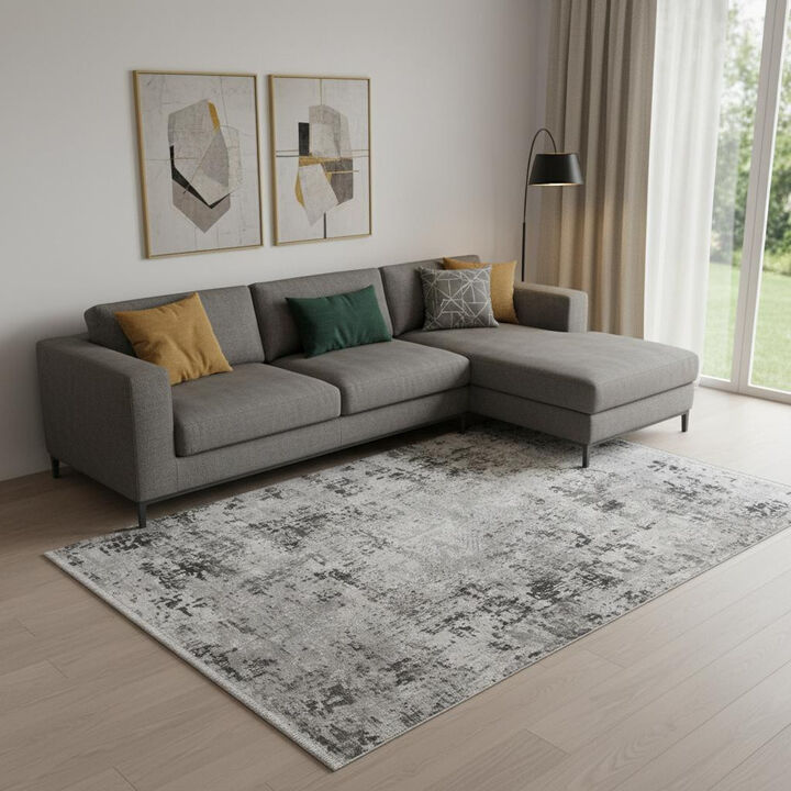 HomeRoots Abstract Distressed Area Rug With Fringe