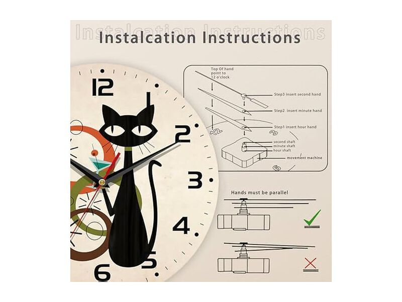 Black Cat Wooden Hanging Wall Clock 10 Inch Silent Non Ticking Wood Home Decor image number 3