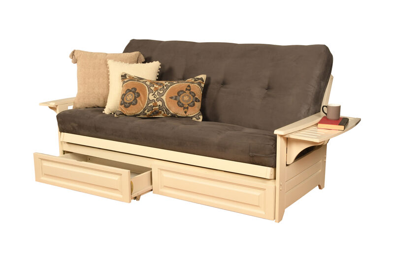 Phoenix Frame in Antique White Finish includes Suede Gray Mattress and Storage Drawers image number 0