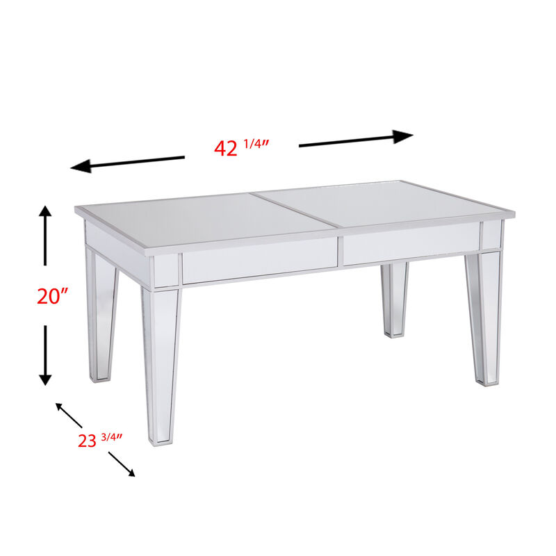 Hivvago 42 Inch Silver Mirrored And Metal Rectangular Mirrored Coffee Table
