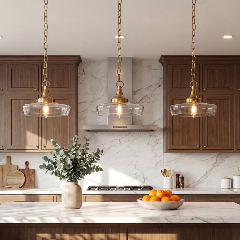 Gold Clear Glass Pendant Light with Adjustable Chain and Swivel Joint image number 4