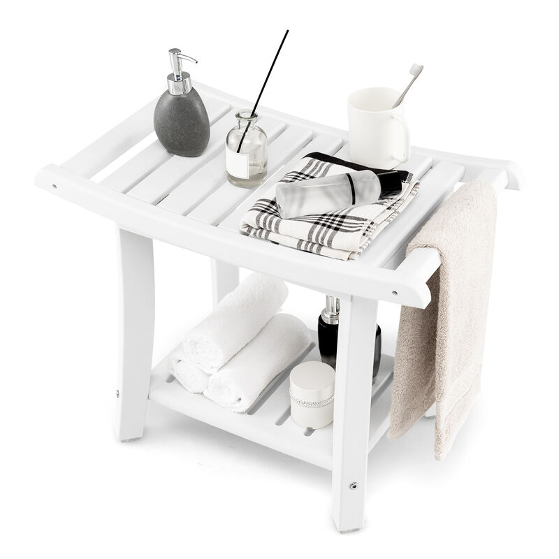 Waterproof Bath Stool with Curved Seat and Storage Shelf