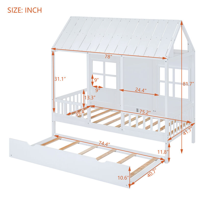 Merax Twin Size Wooden House Bed with Trundle image number 3