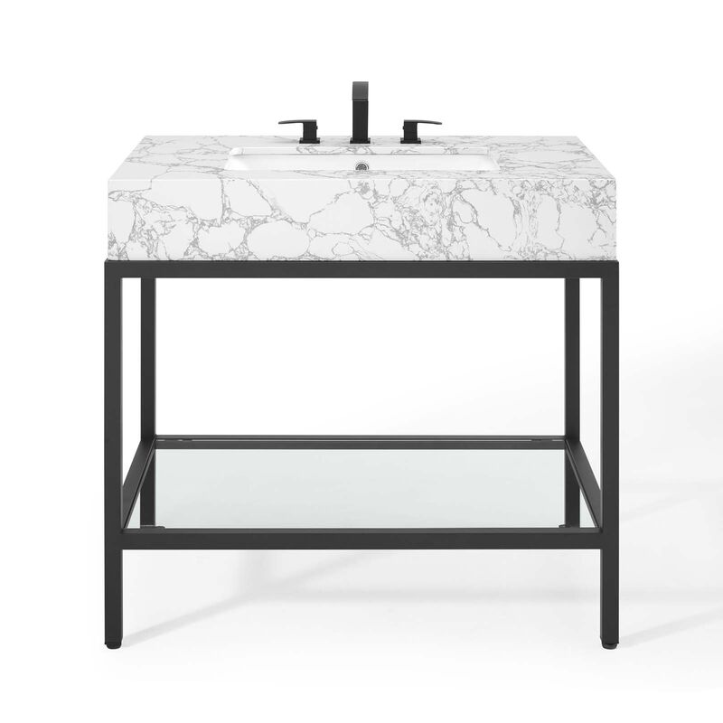 Kingsley 36" Black Stainless Steel Bathroom Vanity image number 2