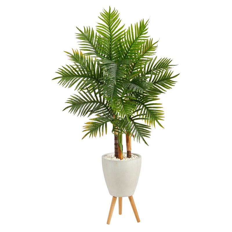 Hivvago 63 Inches Areca Artificial Palm Tree in White Planter with Stand (Real Touch)