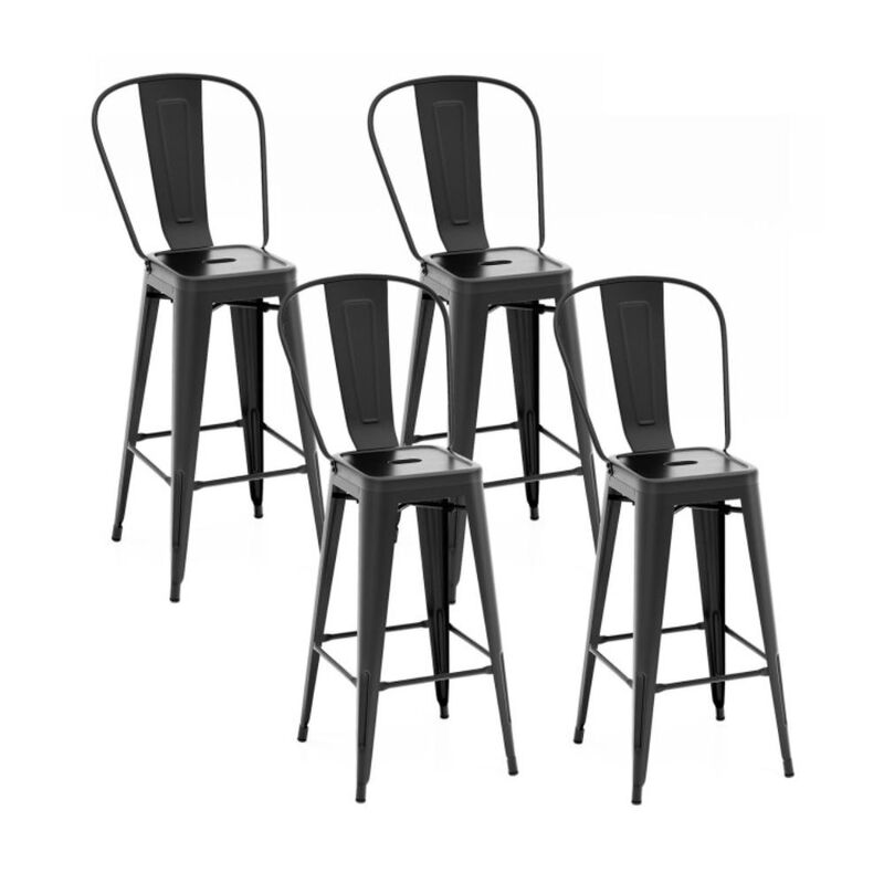 Hivvago Set of 4 Bar Height Chairs Stackable Metal Bar Stools with Removable Backrest