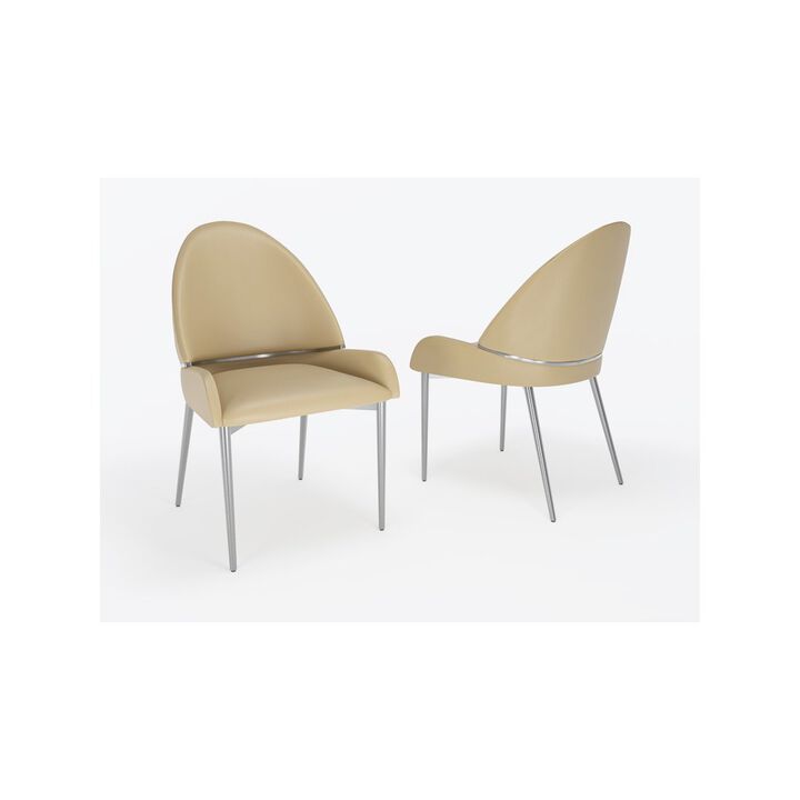 Set of 2 Taupe Color PU Leather Dining Chair with Matte Gold Fram