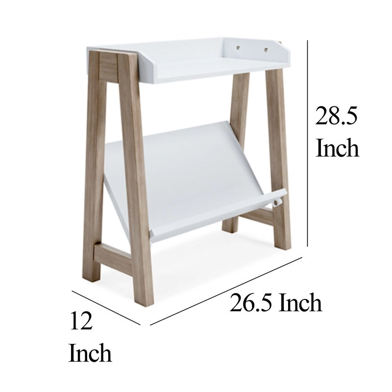 Arid Bookshelf Side Table, 29 Inch, Gallery Rail, Light Brown, White