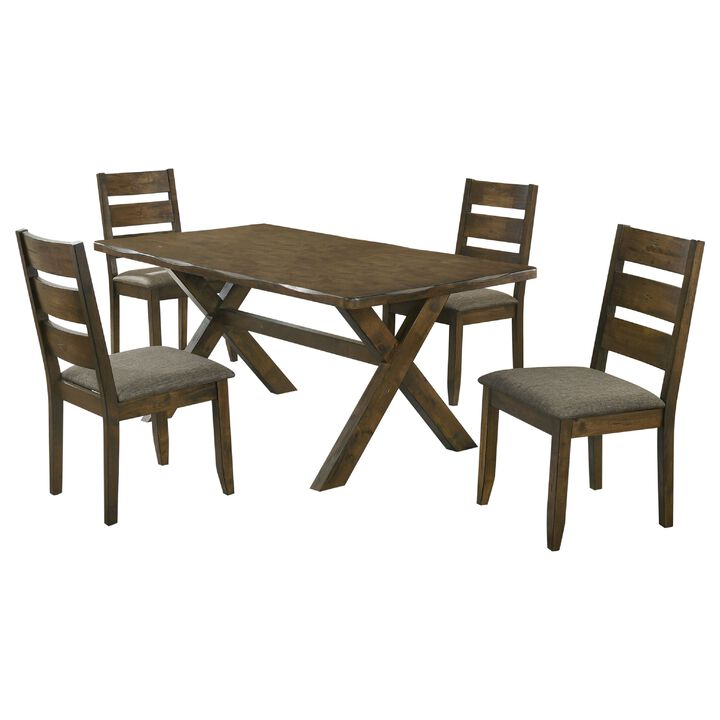 Siny 5pc Dining Table Set, Nutmeg Brown Finish, 4 Padded Side Chairs - Benzara