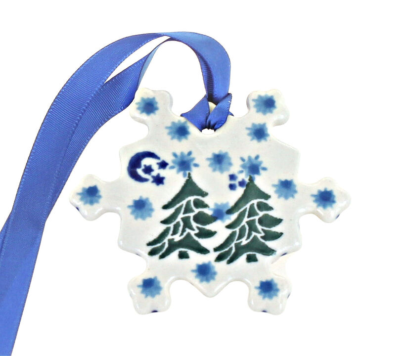 Blue Rose Polish Pottery Winter Floral Snowflake Ornament