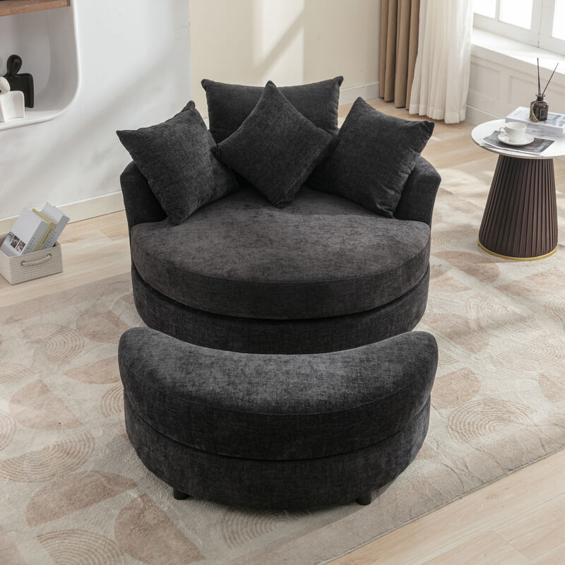 Merax 360&deg; Swivel Accent Barrel Chair with Storage Ottoman