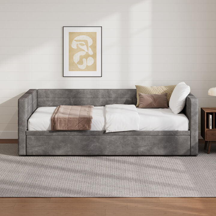 Merax Chenille Pop-Up Trundle Daybed &ndash; Twin to King Convertible, Soft Fabric Upholstery