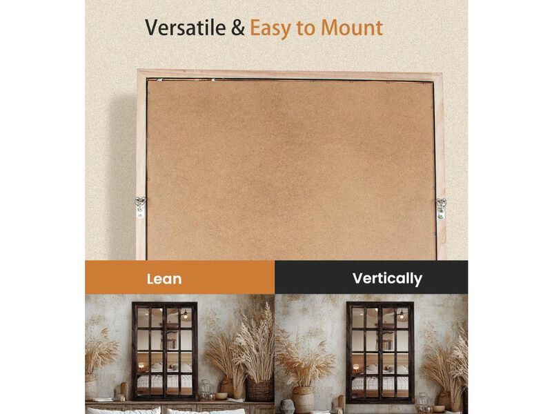 36x24 Rustic Windowpane Wall Mirror &ndash; Farmhouse Wood Frame Decor