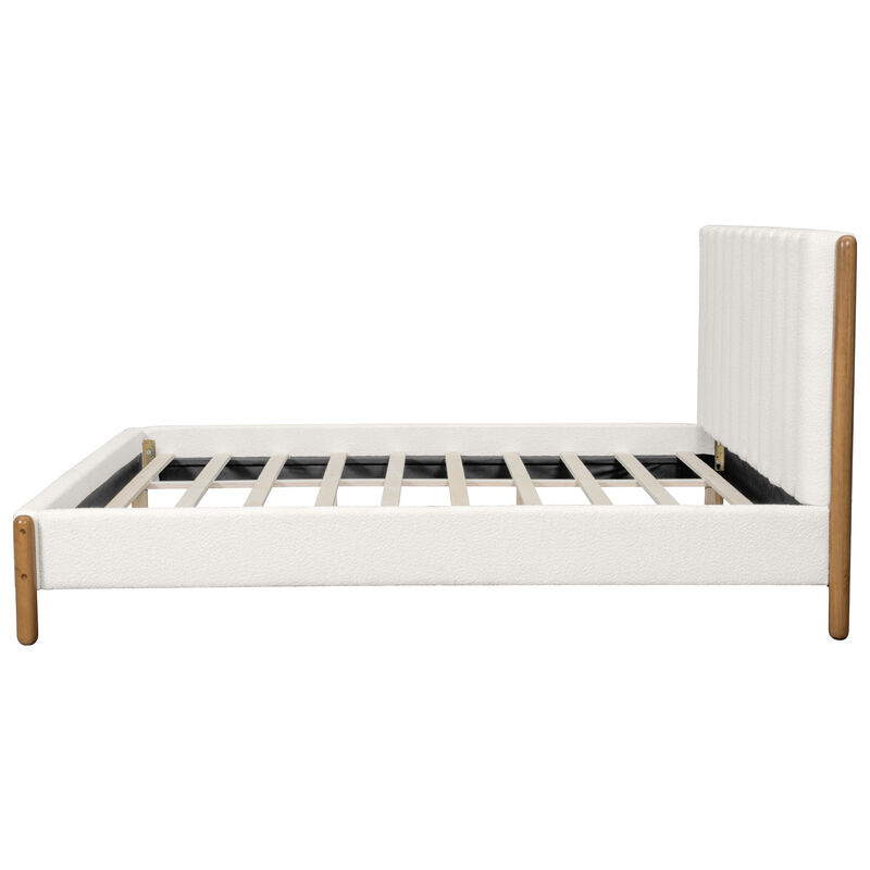 Christopher Knight Home Edana Modern Wood Boucle Platform Bed with Vertical Stripes Headboard image number 7