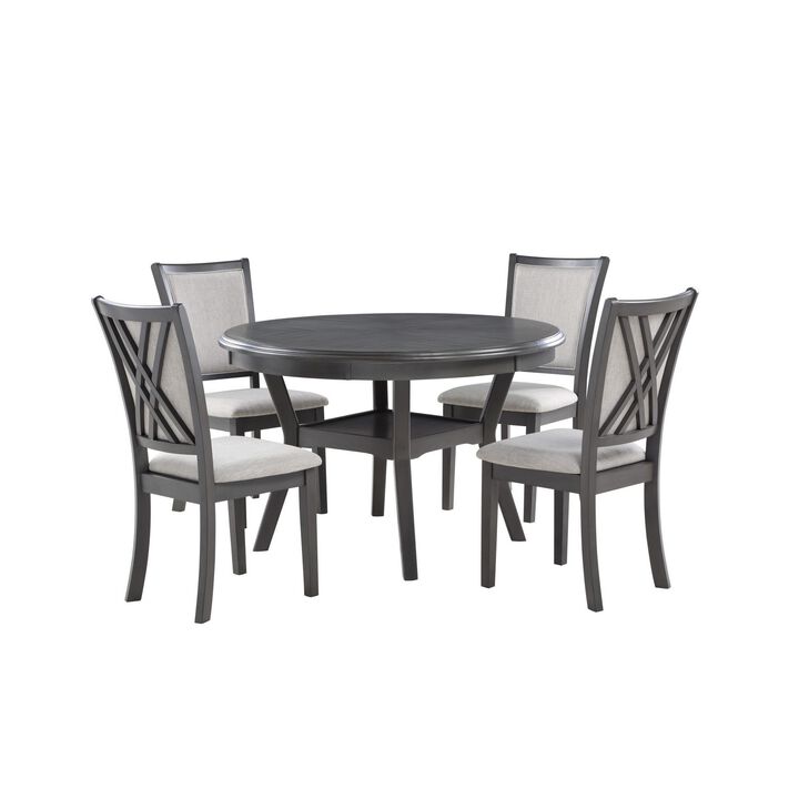 Isla 5 Piece Dining Table Set, Diamond Pattern, 4 Crossback Chairs, Gray - Benzara