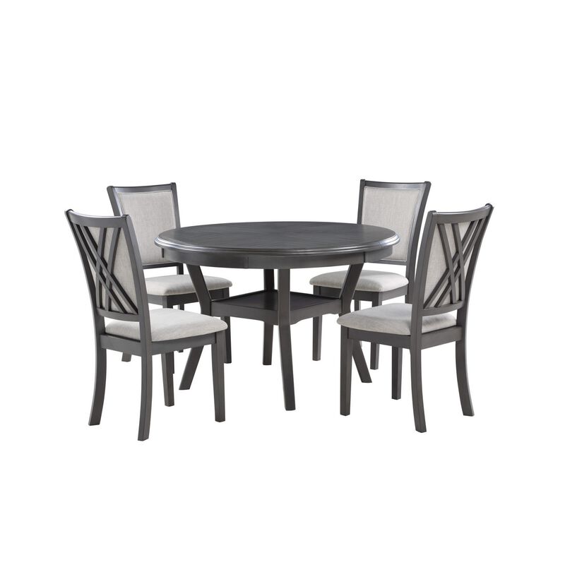 Isla 5 Piece Dining Table Set, Diamond Pattern, 4 Crossback Chairs, Gray - Benzara