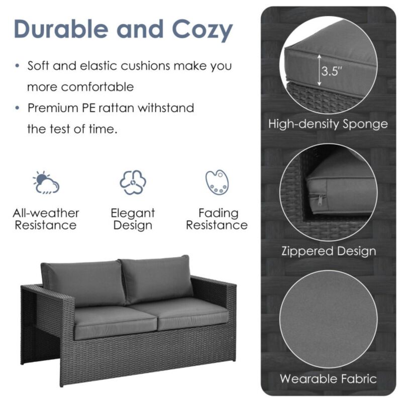 Hivvago 6 Pieces Patio Rattan Furniture Set with Glass Table and Cushioned Seat-Gray