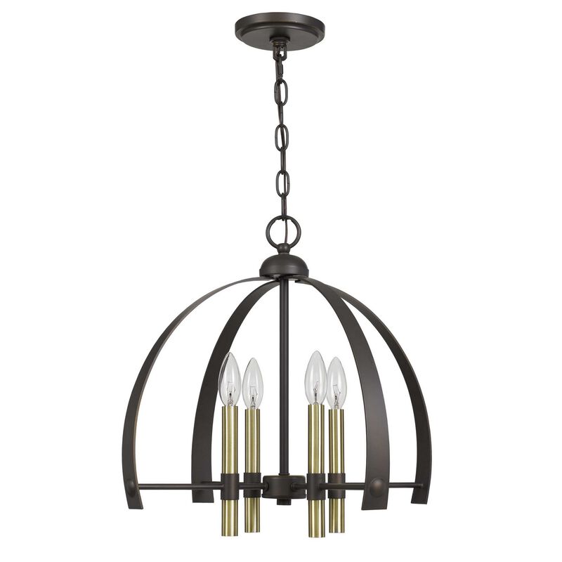 Metal Chandelier with 4 Candelabra Holders, Black and Gold - Benzara